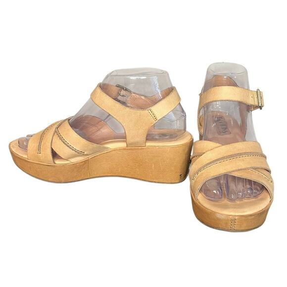 KORKEASE Ava Natural Vachetta Leather‎ Platform Wedge Women’s Size 7 - Picture 1 of 10